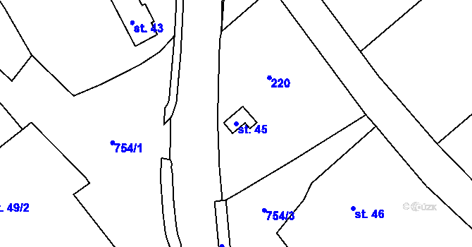 Parcela st. 45 v KÚ Lanžov, Katastrální mapa