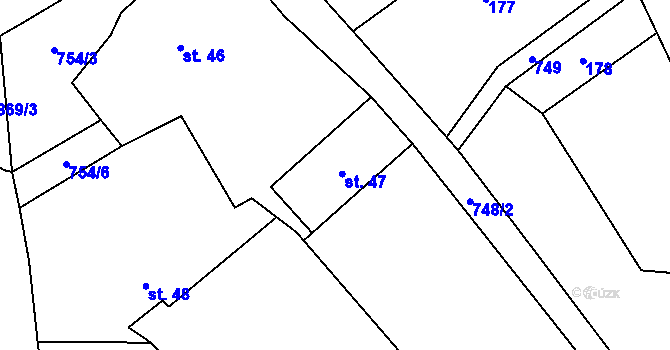 Parcela st. 47 v KÚ Lanžov, Katastrální mapa