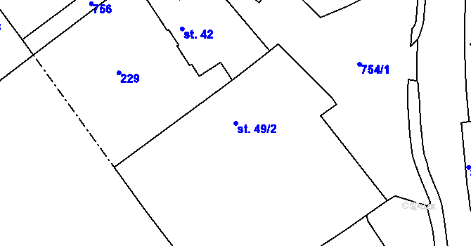 Parcela st. 49/2 v KÚ Lanžov, Katastrální mapa