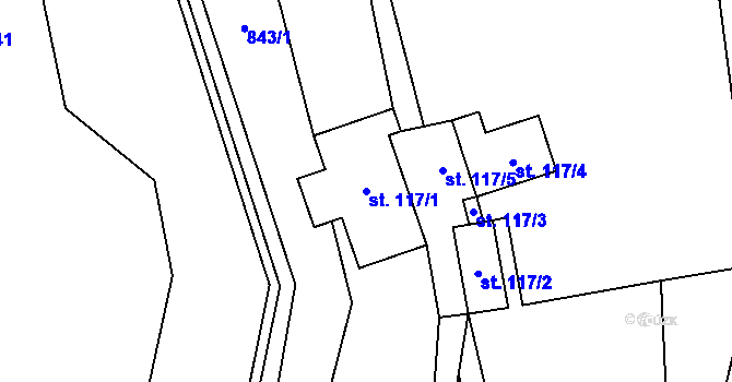 Parcela st. 117/1 v KÚ Lanžov, Katastrální mapa