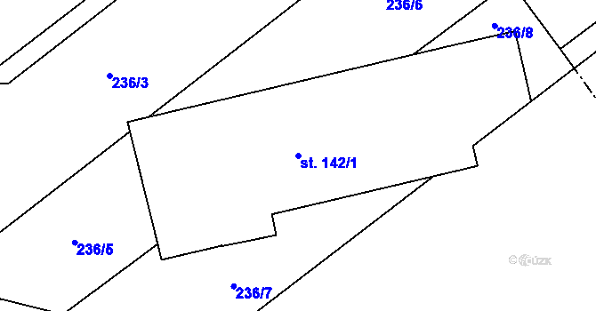 Parcela st. 142/1 v KÚ Lanžov, Katastrální mapa