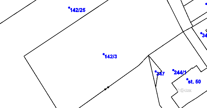 Parcela st. 142/3 v KÚ Lanžov, Katastrální mapa