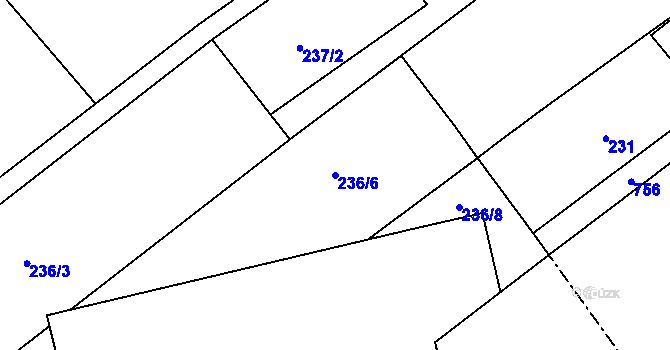 Parcela st. 236/6 v KÚ Lanžov, Katastrální mapa