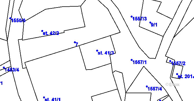 Parcela st. 41/3 v KÚ Lásenice, Katastrální mapa