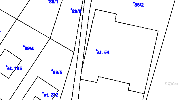 Parcela st. 54 v KÚ Lásenice, Katastrální mapa