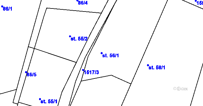 Parcela st. 56/1 v KÚ Lásenice, Katastrální mapa