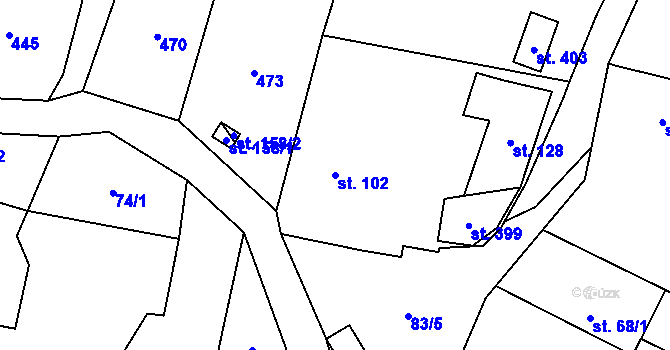 Parcela st. 102 v KÚ Lásenice, Katastrální mapa