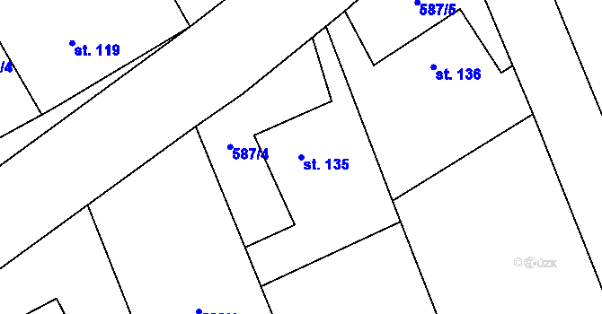 Parcela st. 135 v KÚ Lásenice, Katastrální mapa
