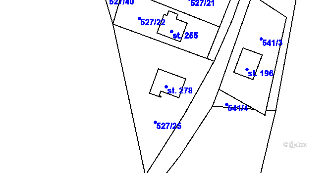 Parcela st. 278 v KÚ Lásenice, Katastrální mapa