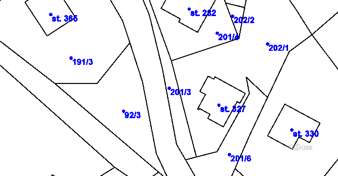 Parcela st. 201/3 v KÚ Lásenice, Katastrální mapa