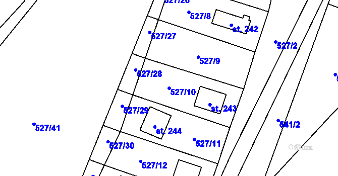 Parcela st. 527/10 v KÚ Lásenice, Katastrální mapa