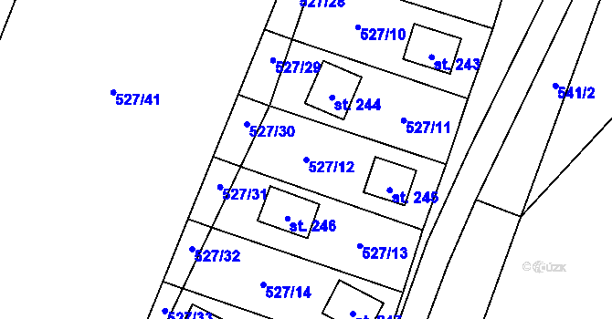 Parcela st. 527/12 v KÚ Lásenice, Katastrální mapa