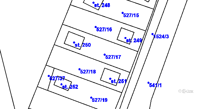 Parcela st. 527/17 v KÚ Lásenice, Katastrální mapa