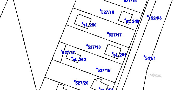 Parcela st. 527/18 v KÚ Lásenice, Katastrální mapa