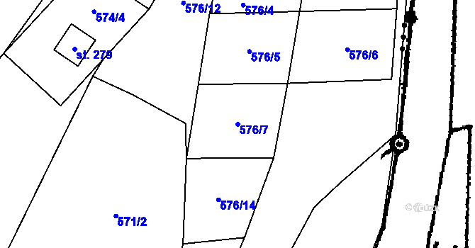 Parcela st. 576/7 v KÚ Lásenice, Katastrální mapa