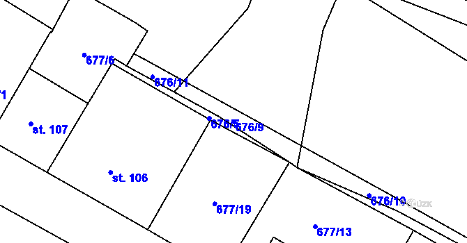 Parcela st. 676/9 v KÚ Lásenice, Katastrální mapa