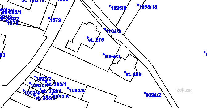 Parcela st. 1094/3 v KÚ Lásenice, Katastrální mapa