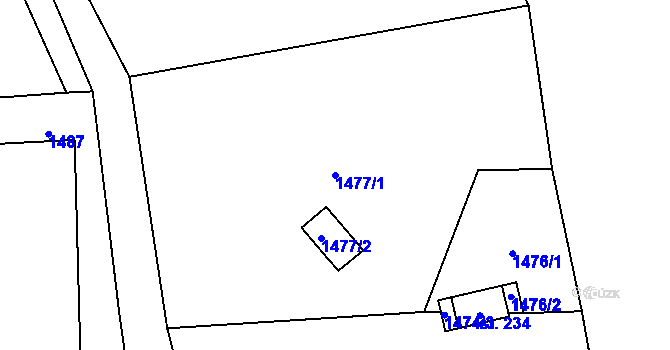 Parcela st. 1477/1 v KÚ Lásenice, Katastrální mapa