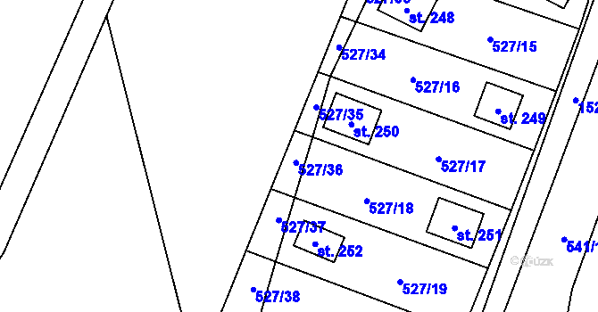 Parcela st. 527/36 v KÚ Lásenice, Katastrální mapa