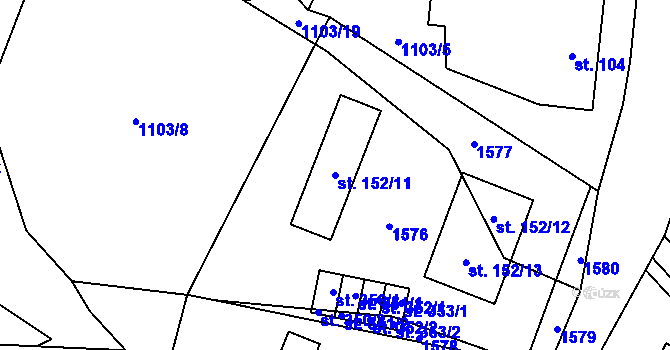 Parcela st. 152/11 v KÚ Lásenice, Katastrální mapa