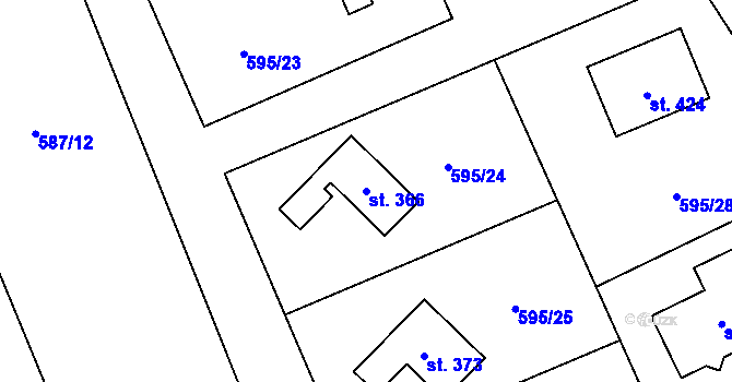 Parcela st. 366 v KÚ Lásenice, Katastrální mapa