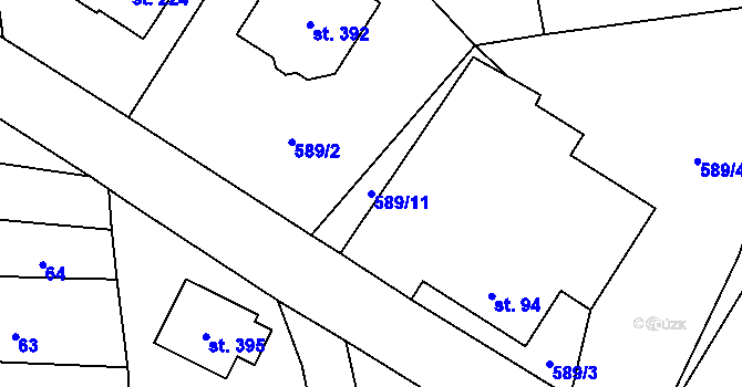 Parcela st. 589/11 v KÚ Lásenice, Katastrální mapa