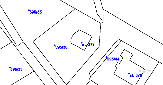 Parcela st. 377 v KÚ Lásenice, Katastrální mapa