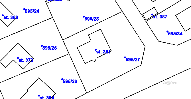 Parcela st. 381 v KÚ Lásenice, Katastrální mapa