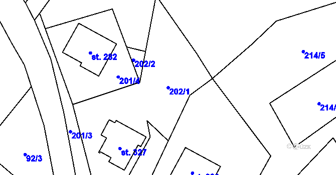 Parcela st. 202/1 v KÚ Lásenice, Katastrální mapa