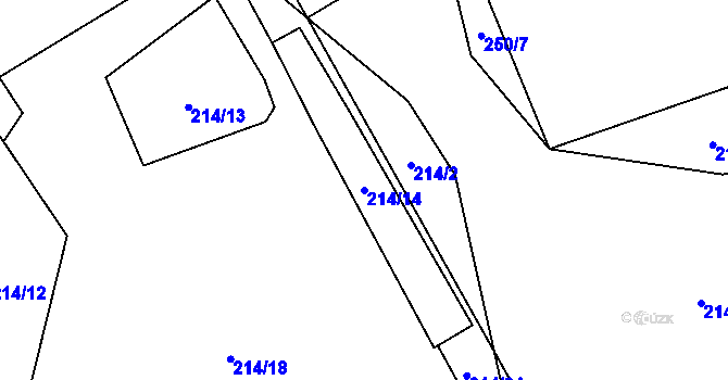 Parcela st. 214/14 v KÚ Lásenice, Katastrální mapa