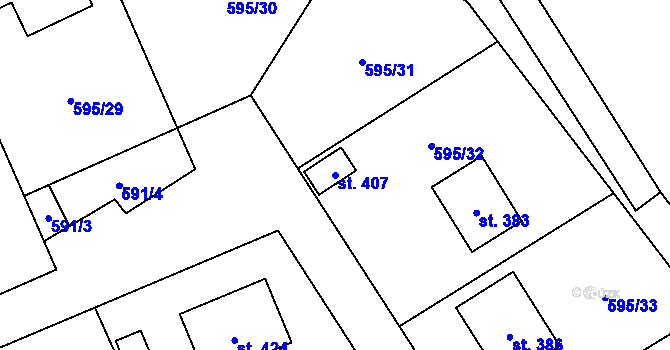 Parcela st. 407 v KÚ Lásenice, Katastrální mapa