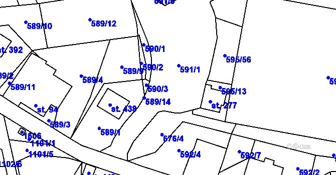 Parcela st. 591 v KÚ Lásenice, Katastrální mapa