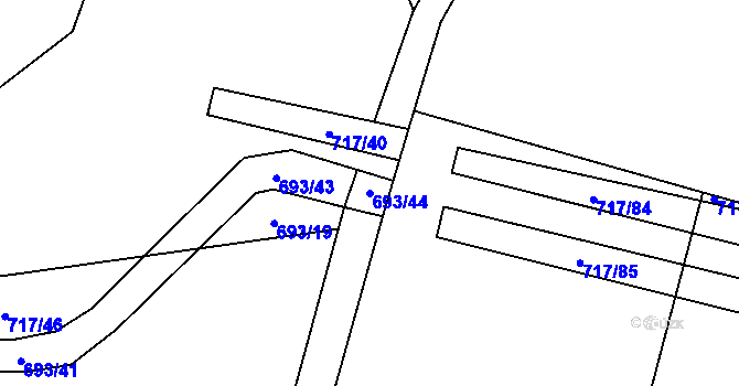 Parcela st. 693/44 v KÚ Lásenice, Katastrální mapa