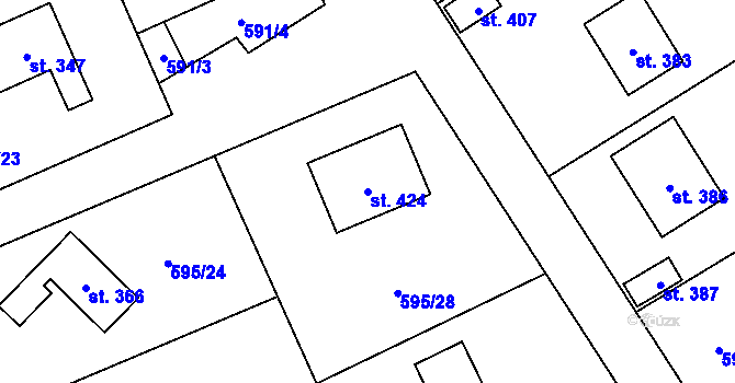 Parcela st. 424 v KÚ Lásenice, Katastrální mapa