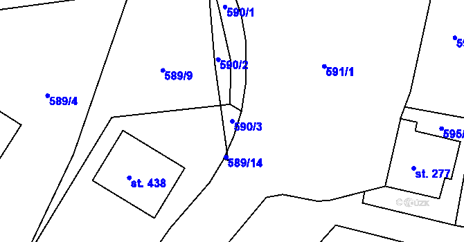 Parcela st. 590/3 v KÚ Lásenice, Katastrální mapa