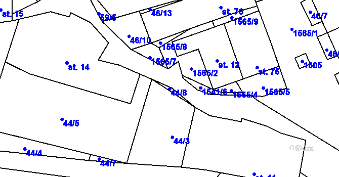 Parcela st. 44/8 v KÚ Lásenice, Katastrální mapa