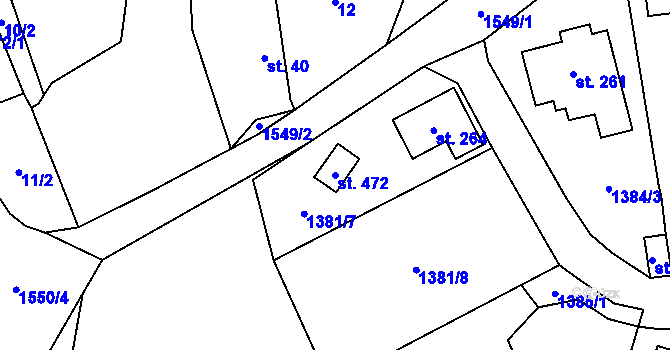 Parcela st. 472 v KÚ Lásenice, Katastrální mapa