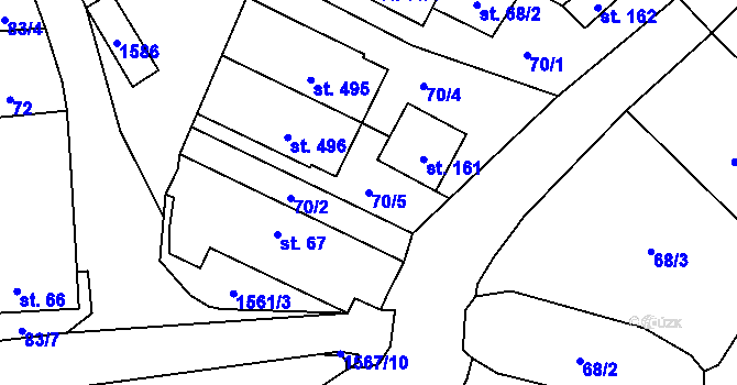 Parcela st. 70/5 v KÚ Lásenice, Katastrální mapa