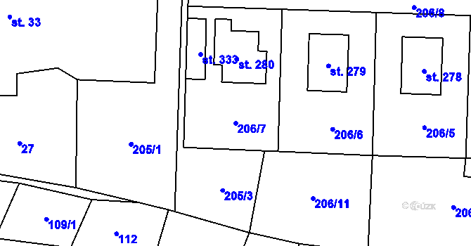Parcela st. 206/7 v KÚ Laškov, Katastrální mapa