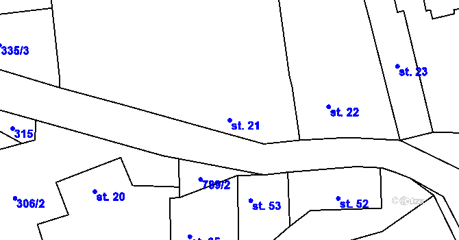 Parcela st. 21 v KÚ Lašovice, Katastrální mapa