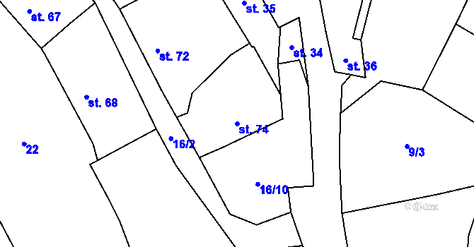 Parcela st. 74 v KÚ Lašovice, Katastrální mapa