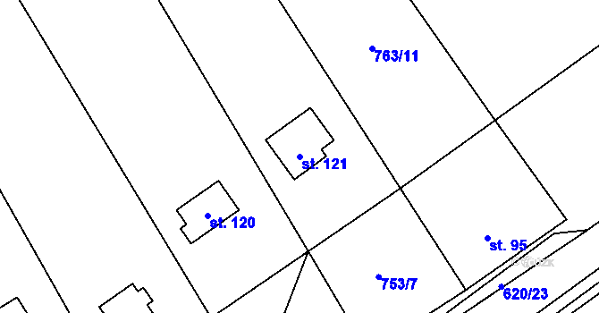 Parcela st. 121 v KÚ Lašovice, Katastrální mapa