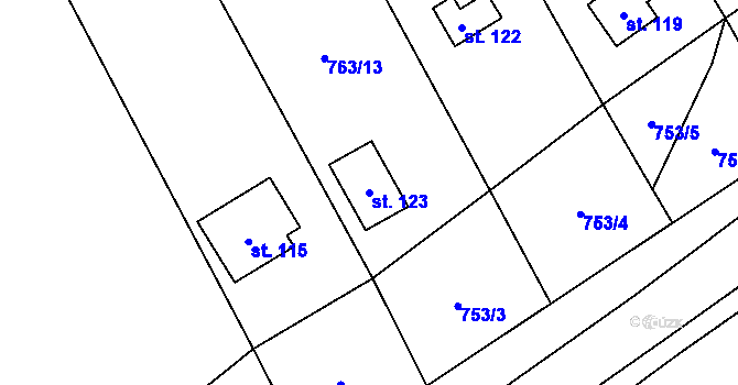 Parcela st. 123 v KÚ Lašovice, Katastrální mapa