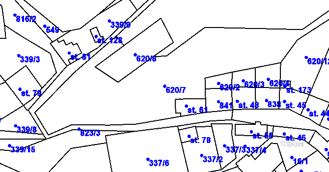 Parcela st. 620/7 v KÚ Lašovice, Katastrální mapa