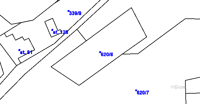 Parcela st. 620/8 v KÚ Lašovice, Katastrální mapa