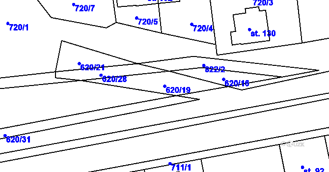 Parcela st. 620/19 v KÚ Lašovice, Katastrální mapa