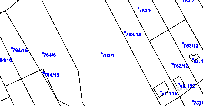 Parcela st. 763/1 v KÚ Lašovice, Katastrální mapa