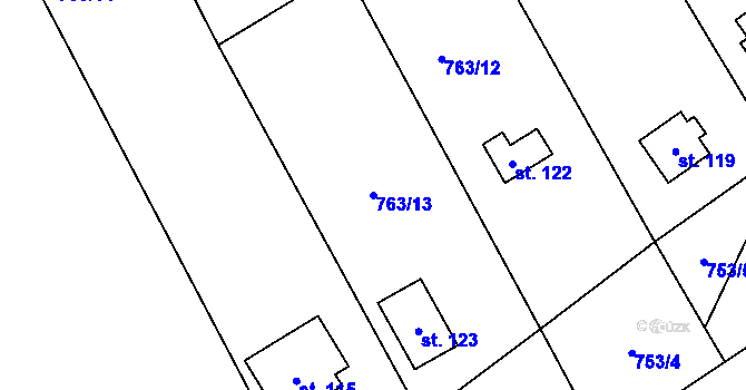 Parcela st. 763/13 v KÚ Lašovice, Katastrální mapa
