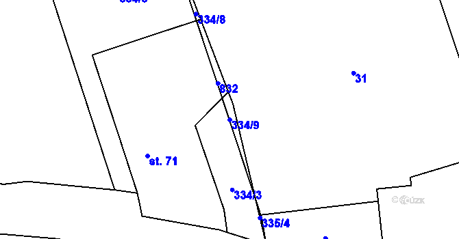 Parcela st. 334/9 v KÚ Lašovice, Katastrální mapa