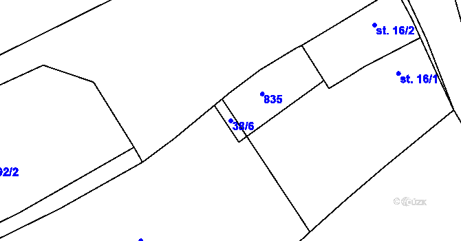 Parcela st. 38/6 v KÚ Lašovice, Katastrální mapa